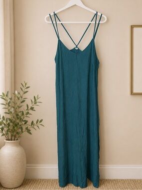Aerie Teal Strappy Back Maxi Slip Dress Size Large